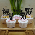 ZHUOWEISM 30Pcs Black Glitter 70th Birthday Cupcake Toppers – Straight Outta 1956