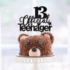 ZHUOWEISM 13 Official Teenager Glitter Cake Topper — 13th Birthday Party Decoration (Black)
