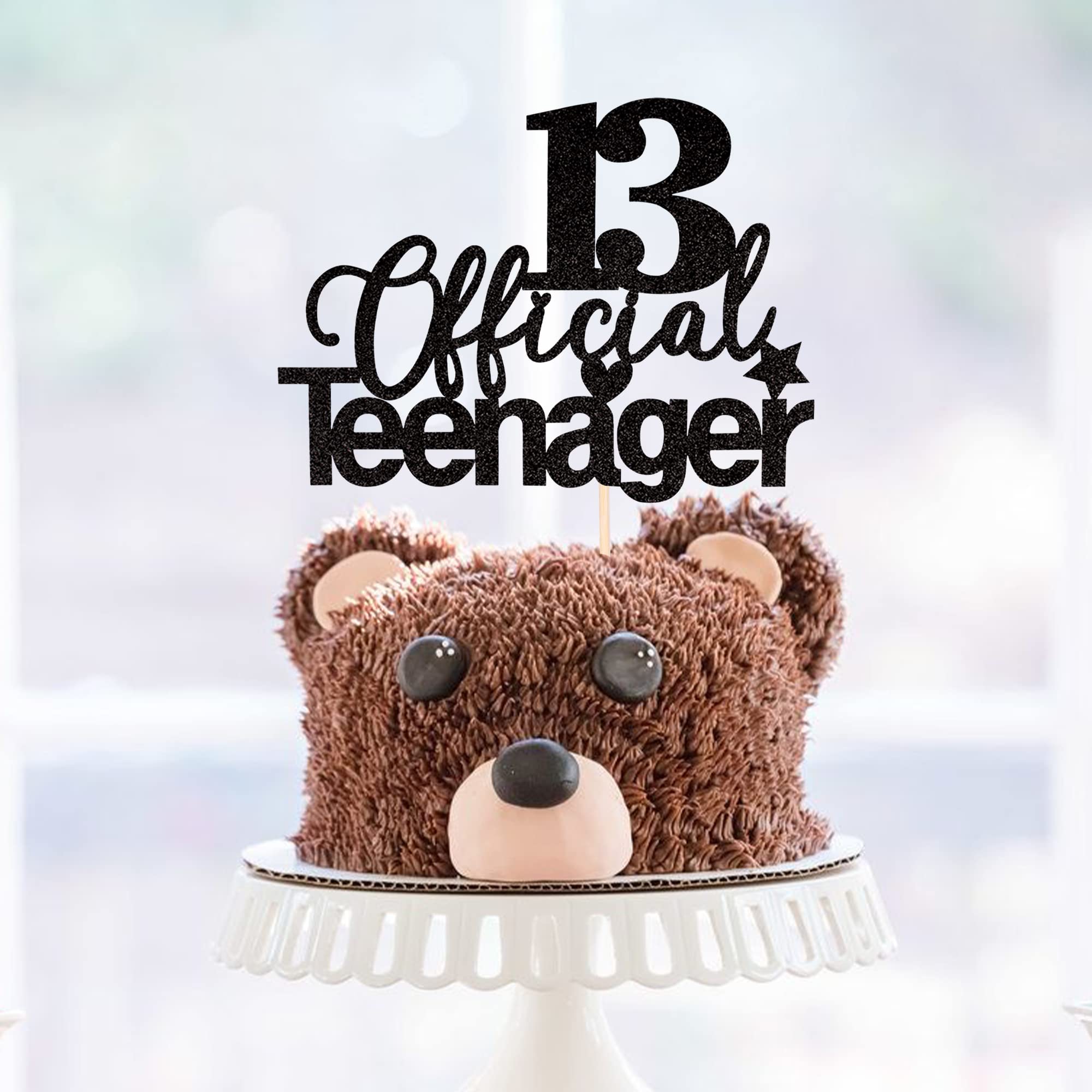 ZHUOWEISM 13 Official Teenager Glitter Cake Topper — 13th Birthday Party Decoration (Black)