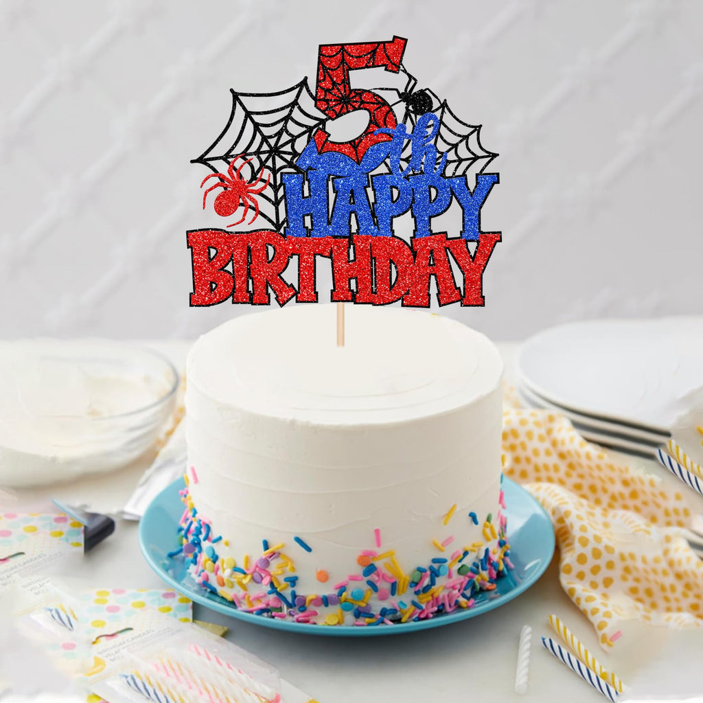 ZHUOWEISM Glitter Spider Web Cake Topper – 5th Birthday, 1 Pack