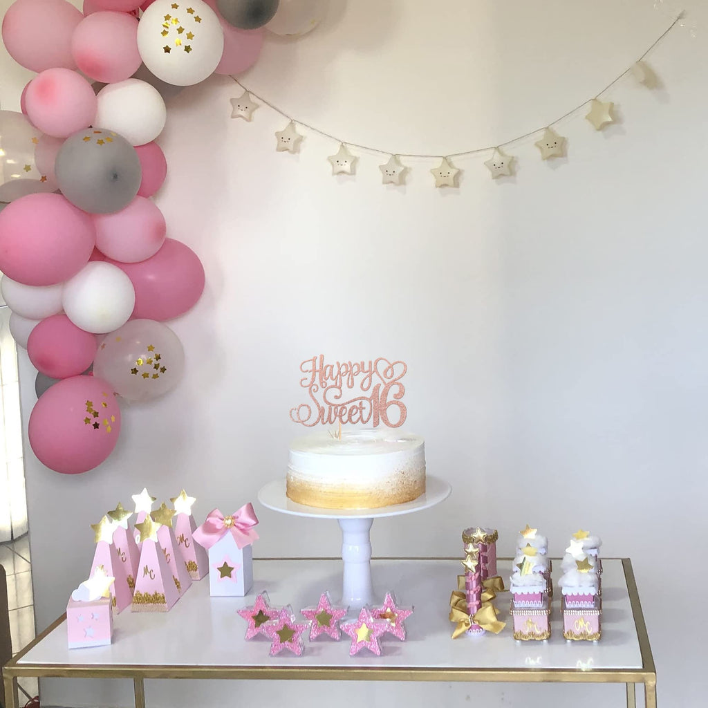ZHUOWEISM Happy Sweet 16 Cake Topper – Rose Gold Glitter, 6x8.7 in