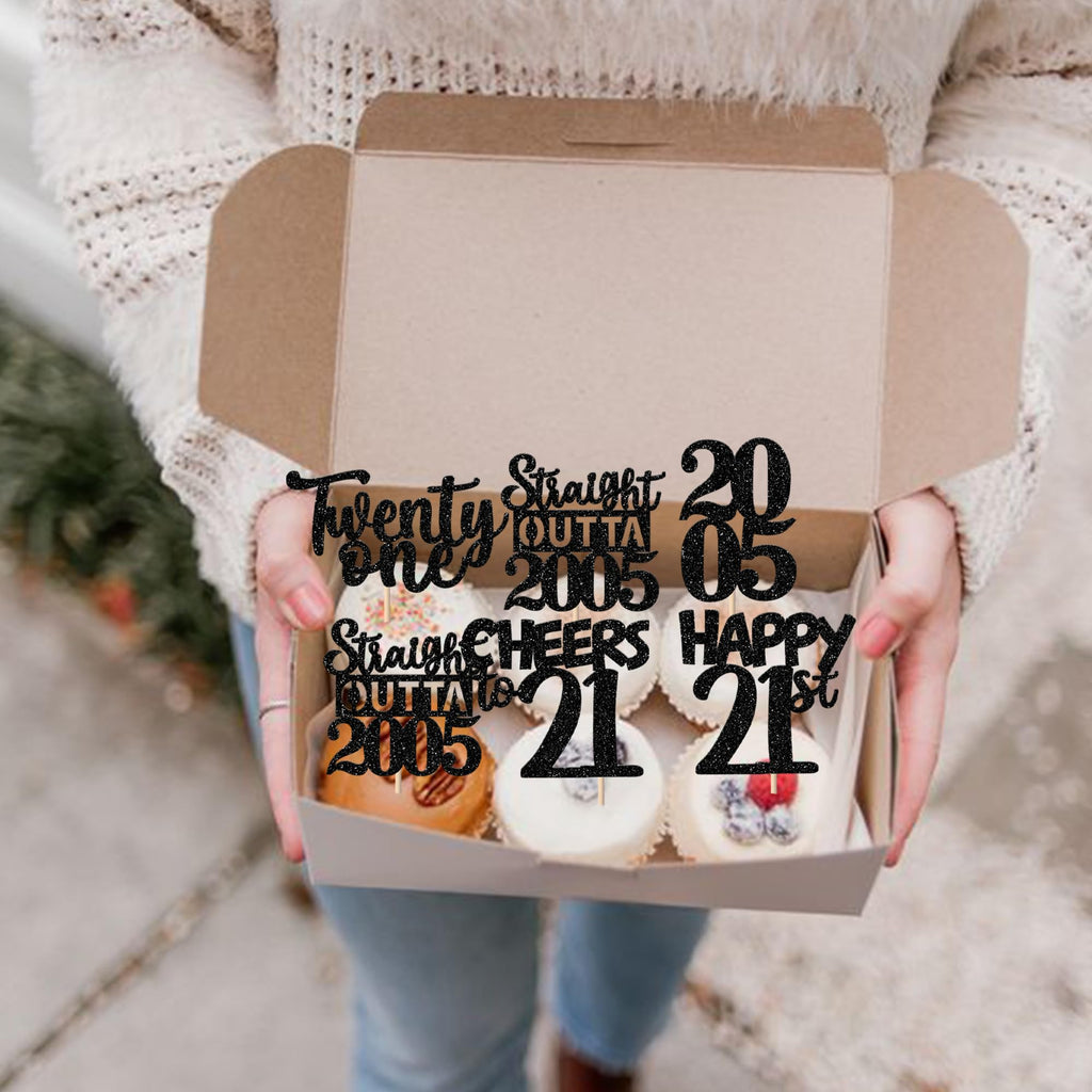 ZHUOWEISM 30Pcs Black 21st Birthday Cupcake Toppers Glitter – Straight Outta 2004 Party Picks