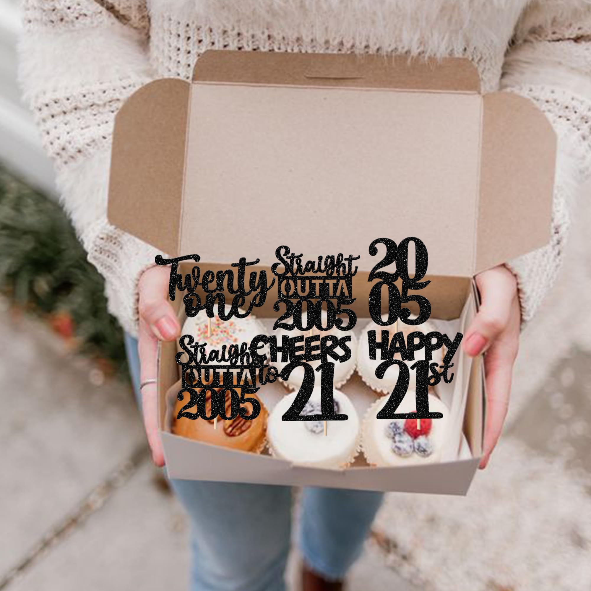 ZHUOWEISM 30Pcs Black 21st Birthday Cupcake Toppers Glitter – Straight Outta 2004 Party Picks
