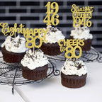ZHUOWEISM 30Pcs Happy 80th Birthday Cupcake Toppers – Gold Glitter Eighty Straight Outta 1946