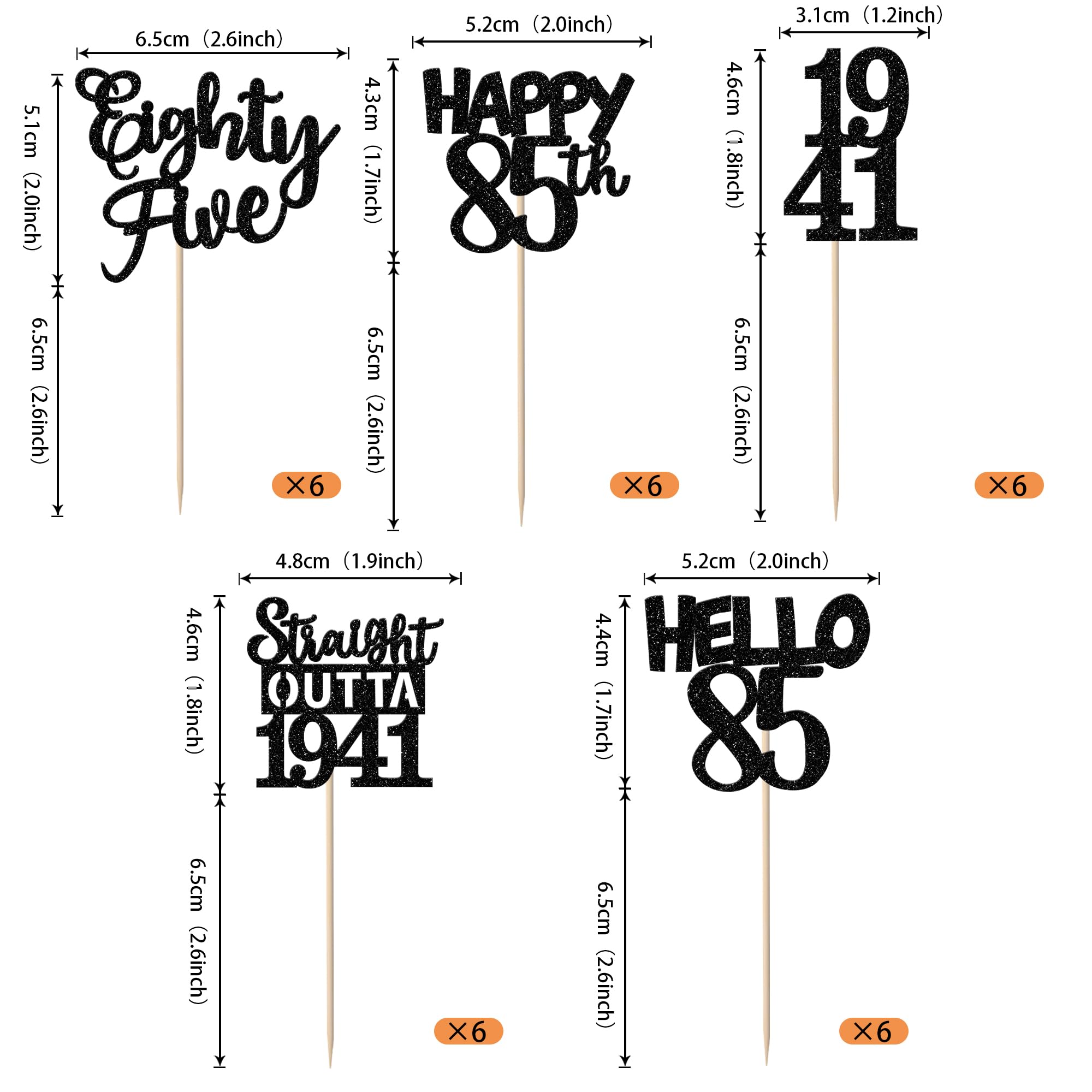ZHUOWEISM 30Pcs Black Glitter 85th Birthday Cupcake Toppers – Straight Outta 1941