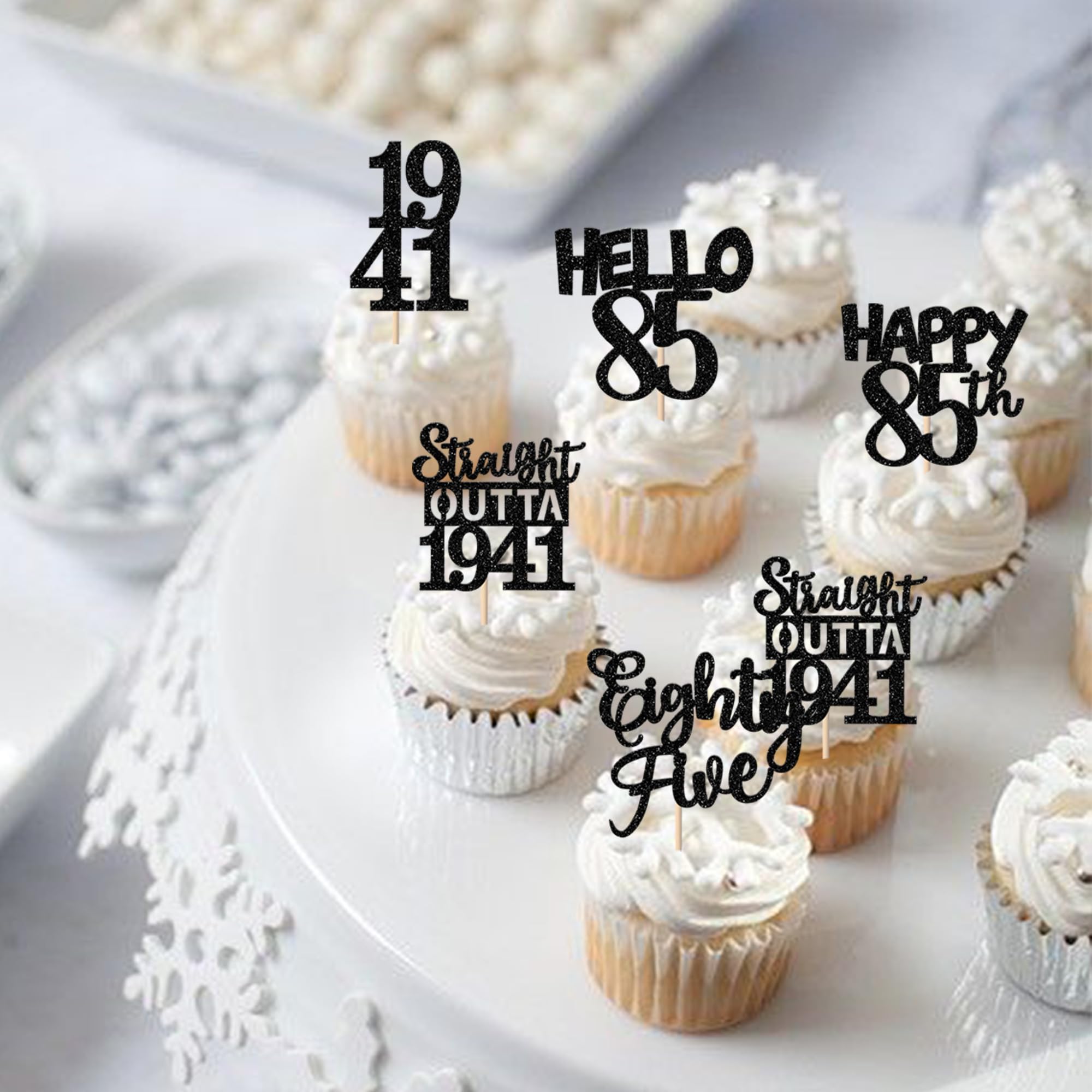 ZHUOWEISM 30Pcs Black Glitter 85th Birthday Cupcake Toppers – Straight Outta 1941