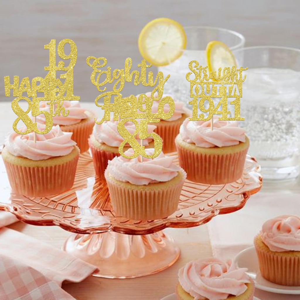 ZHUOWEISM 30Pcs Straight Outta 1941 Cupcake Toppers – Gold Glitter 85th Birthday Picks