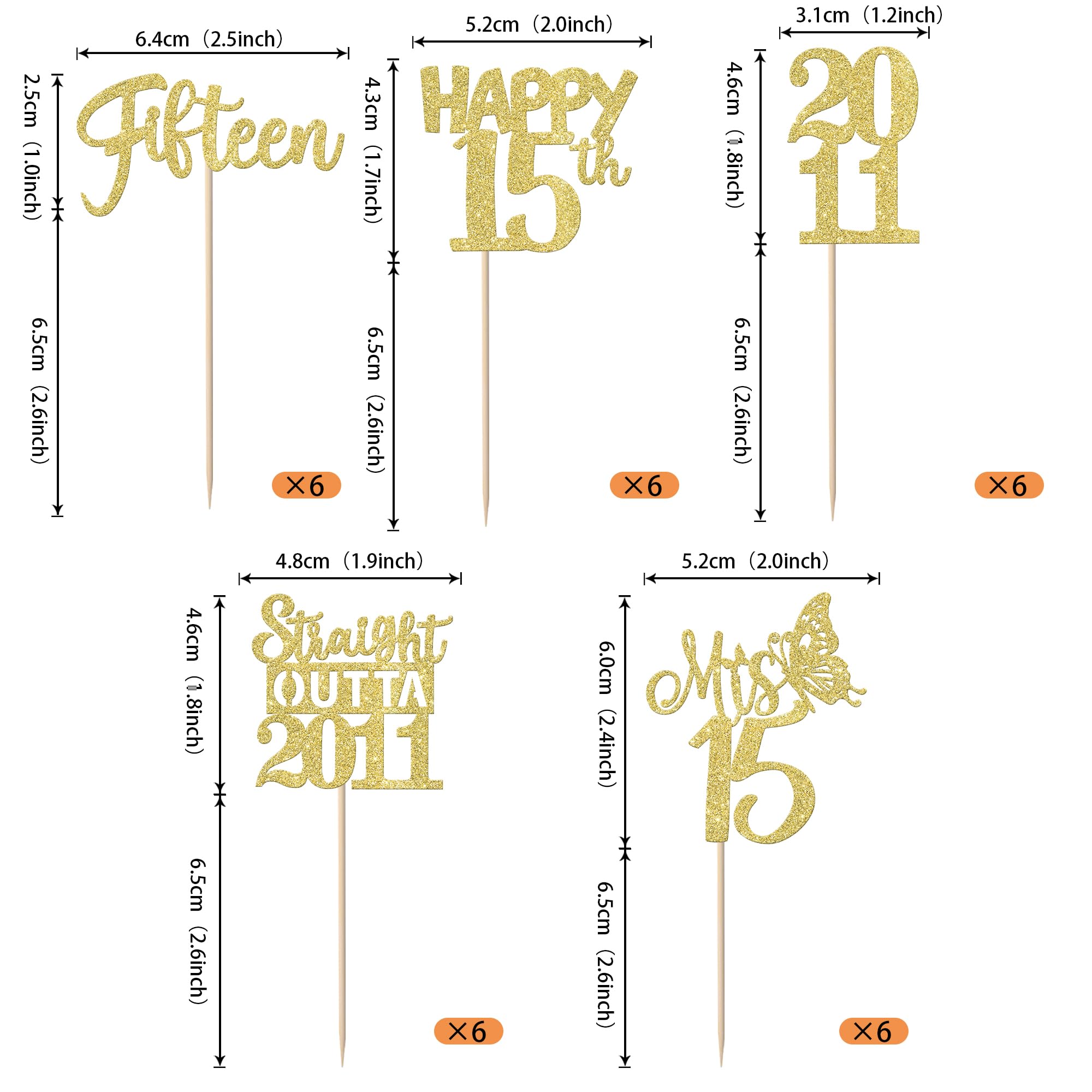 ZHUOWEISM 30Pcs Straight Outta 2011 Cupcake Toppers – Gold Glitter for 15th Birthday