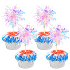 ZHUOWEISM 30 Pcs Foil Firework Cupcake Toppers - Pink Sparkle Tinsel Picks for Birthday, Baby Shower, Wedding