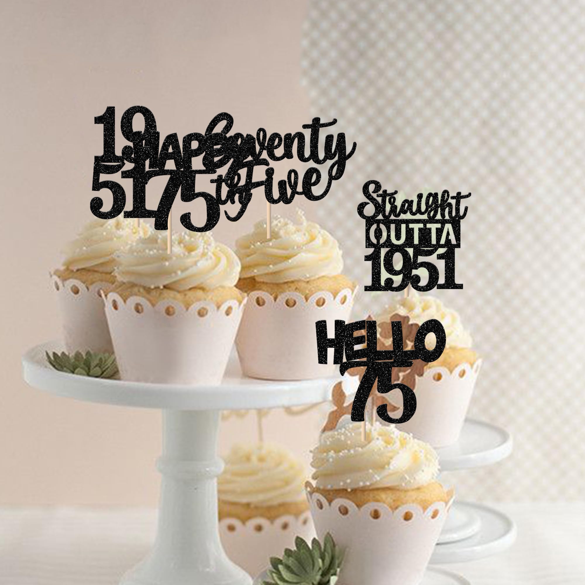 ZHUOWEISM 30Pcs Black Glitter 75th Birthday Cupcake Toppers – Straight Outta 1951 Party Picks