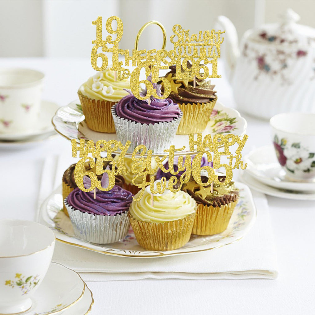 ZHUOWEISM 30Pcs Straight Outta 1961 Cupcake Toppers – Gold Glitter 65th Birthday Picks