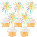 ZHUOWEISM 30 Pcs Foil Firework Cupcake Toppers – Sparkle Tinsel Picks for Birthday, Baby Shower, Graduation, Wedding