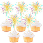 ZHUOWEISM 30 Pcs Foil Firework Cupcake Toppers – Sparkle Tinsel Picks for Birthday, Baby Shower, Graduation, Wedding