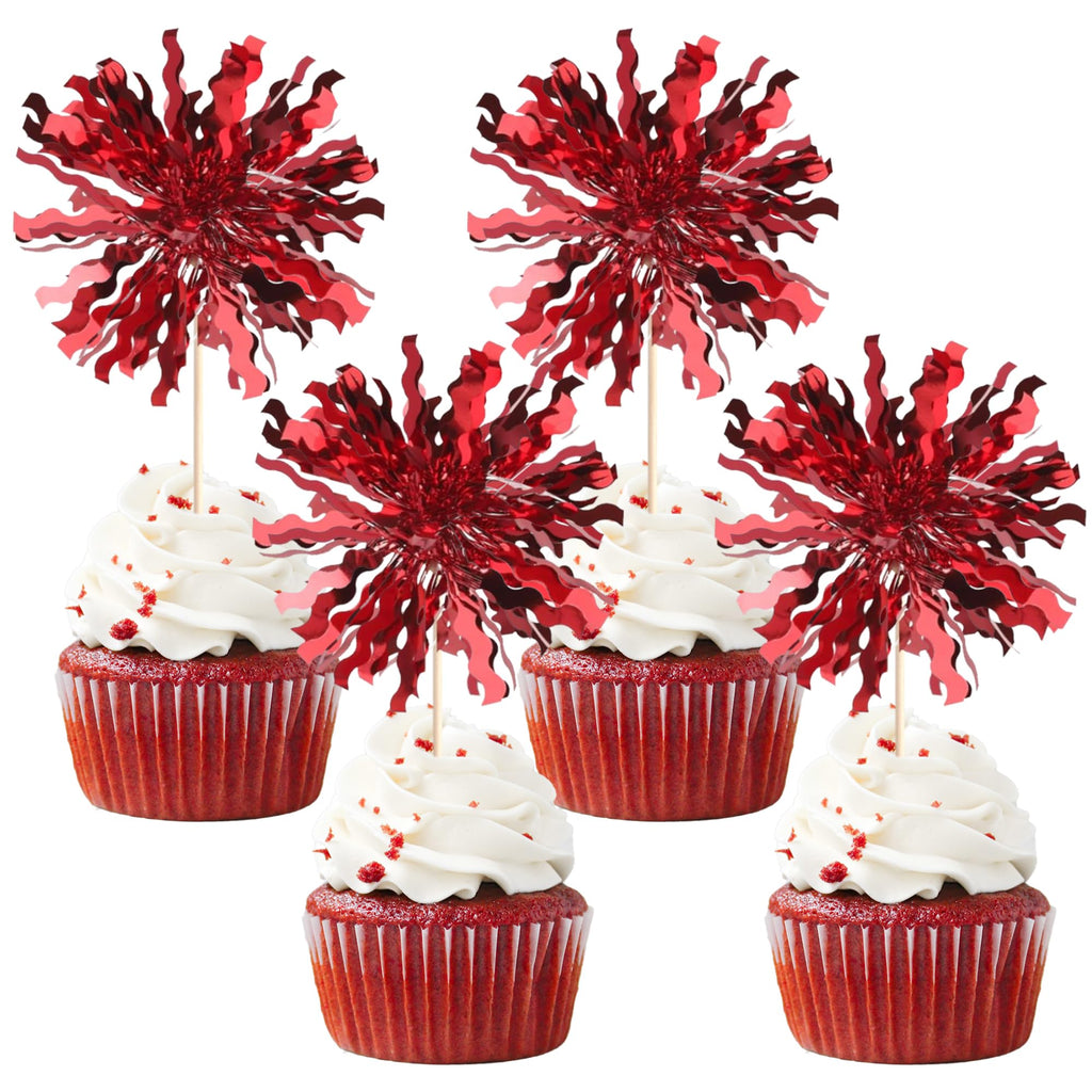 ZHUOWEISM 30 PCS Foil Firework Cupcake Toppers – Sparkle Tinsel Picks for Birthday Parties & Celebrations