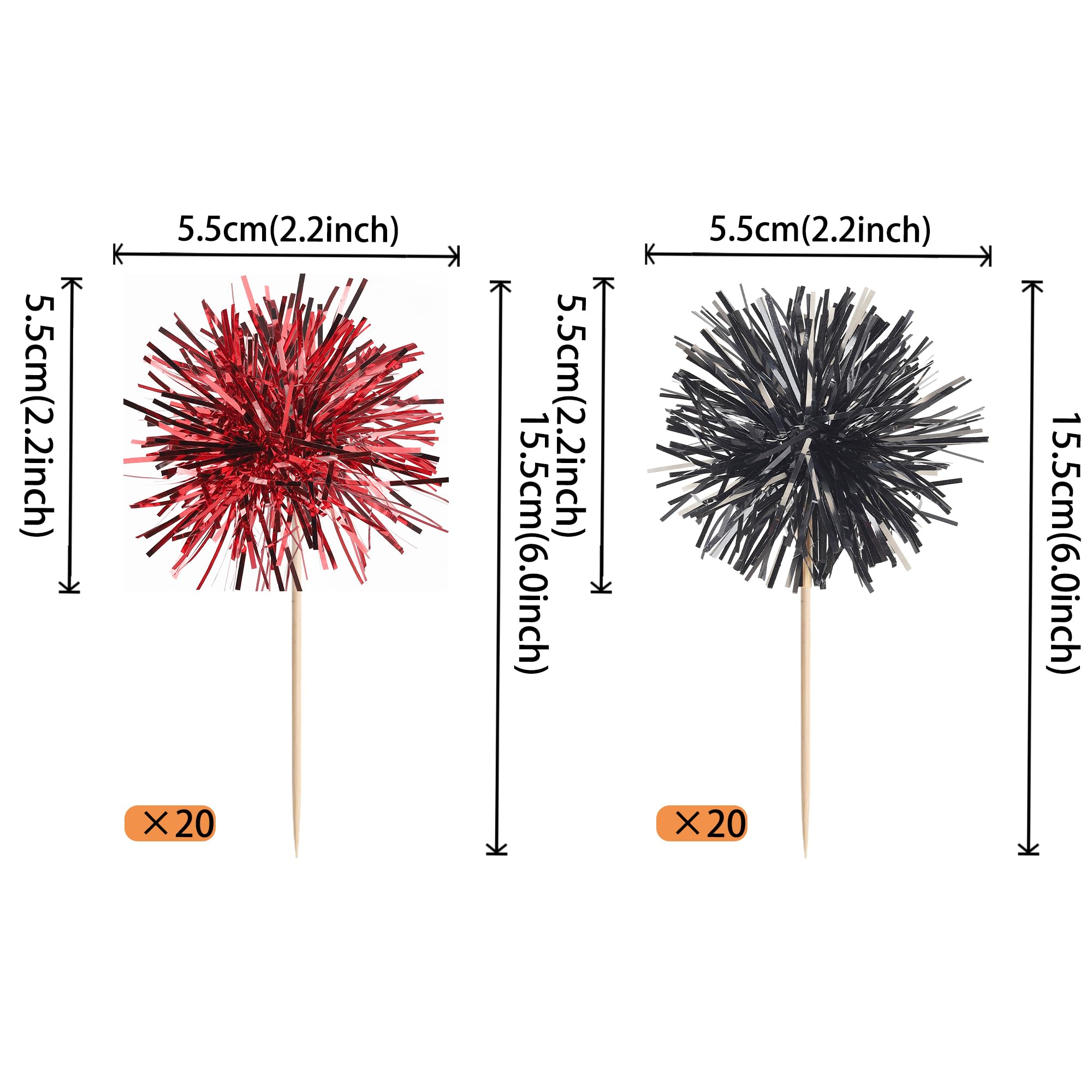 ZHUOWEISM 40 PCS Foil Firework Cupcake Toppers – Sparkle & Style for Birthday, Wedding & More