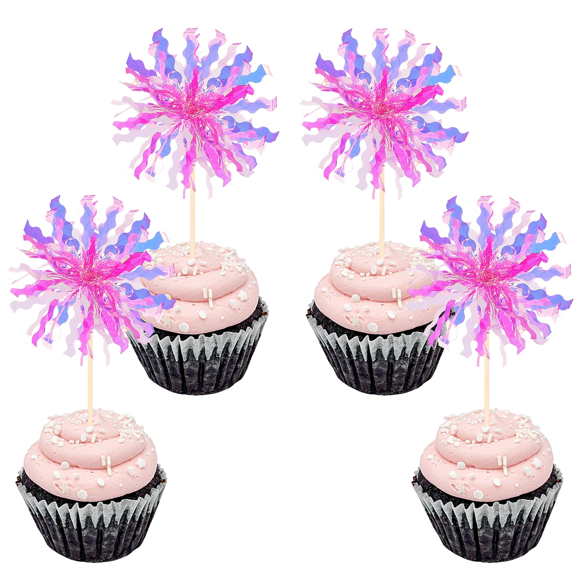 ZHUOWEISM 30 PCS Foil Firework Cupcake Toppers – Rose Red Party Decorations