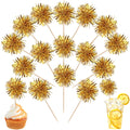 ZHUOWEISM 40 Pcs Foil Firework Cupcake Toppers – Gold Sparkle Party Picks