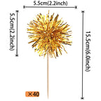 ZHUOWEISM 40 Pcs Foil Firework Cupcake Toppers – Gold Sparkle Party Picks