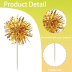 ZHUOWEISM 40 Pcs Foil Firework Cupcake Toppers – Gold Sparkle Party Picks
