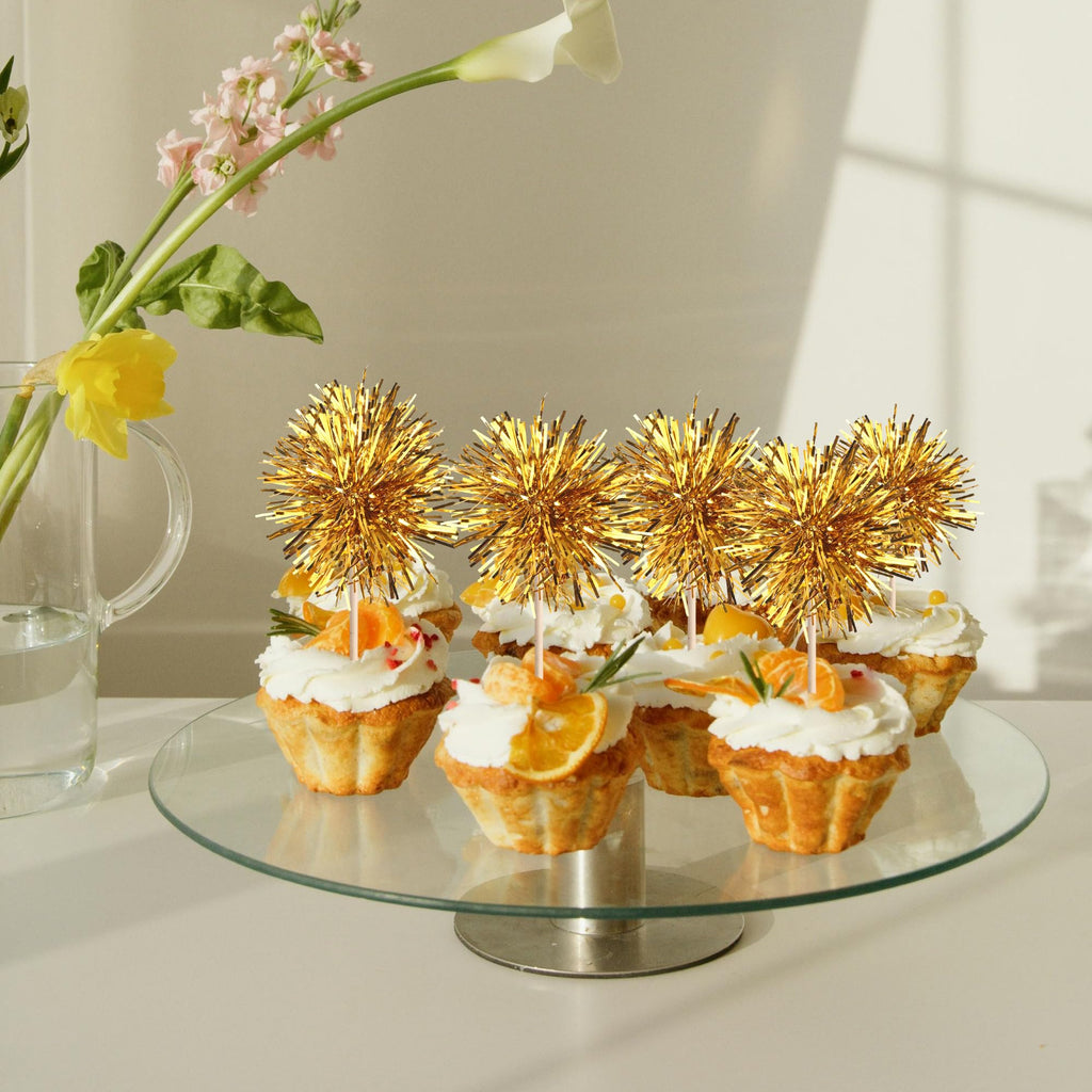 ZHUOWEISM 40 Pcs Foil Firework Cupcake Toppers – Gold Sparkle Party Picks