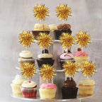 ZHUOWEISM 40 Pcs Foil Firework Cupcake Toppers – Gold Sparkle Party Picks
