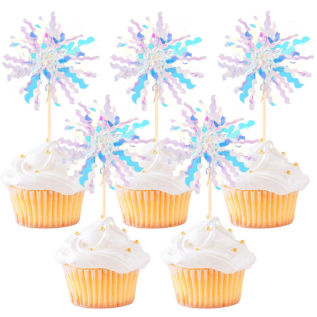 ZHUOWEISM 30 Pcs Foil Firework Cupcake Toppers – Sparkle Silver Party Picks
