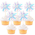 ZHUOWEISM 30 Pcs Foil Firework Cupcake Toppers – Sparkle Silver Party Picks