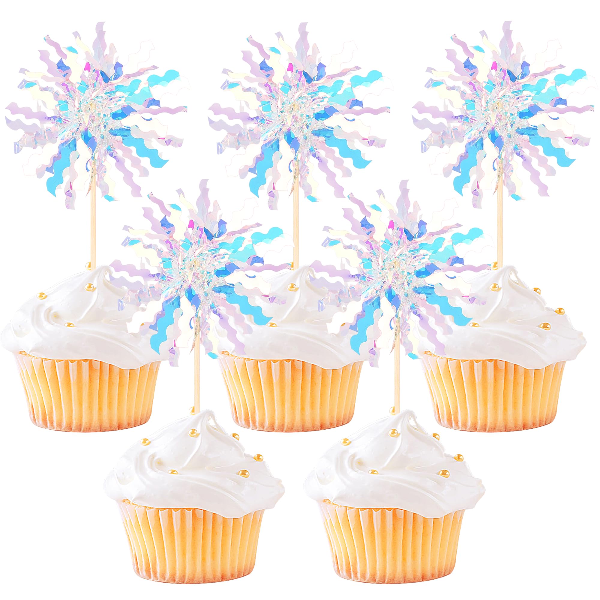 ZHUOWEISM 30 Pcs Foil Firework Cupcake Toppers – Sparkle Silver Party Picks