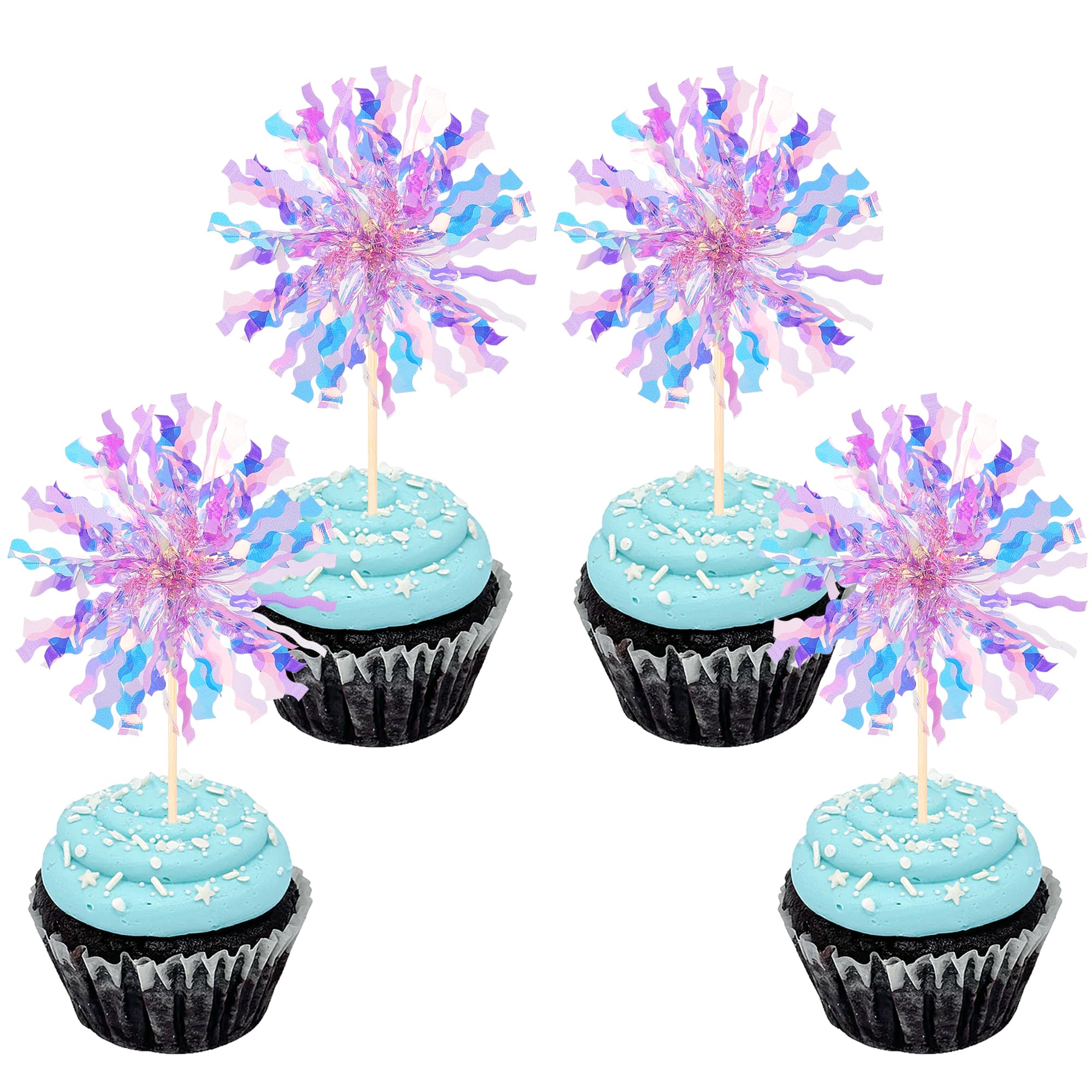 ZHUOWEISM 30 PCS Foil Firework Cupcake Toppers – Sparkling Birthday Party Picks