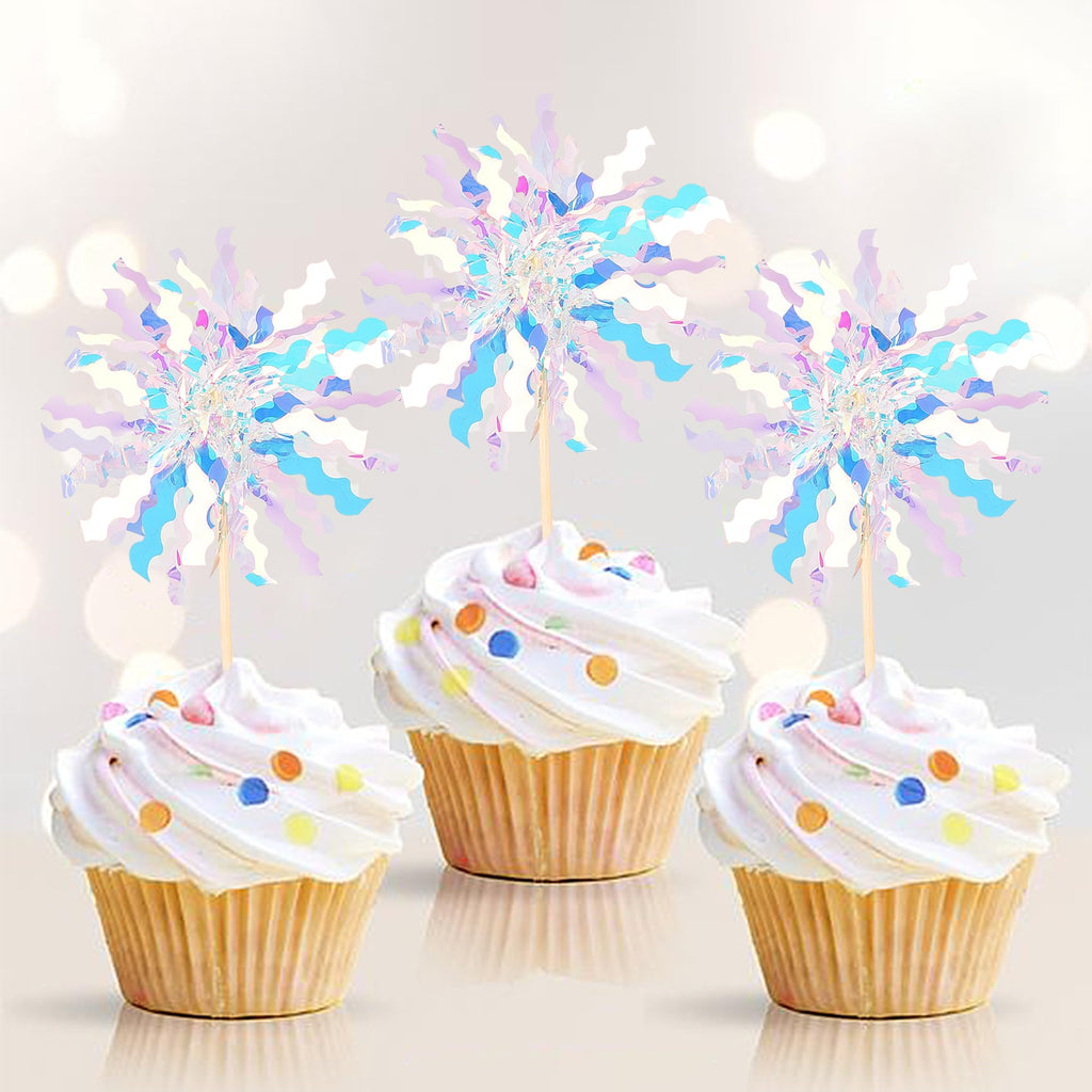 ZHUOWEISM 30 Pcs Foil Firework Cupcake Toppers – Sparkle Silver Party Picks