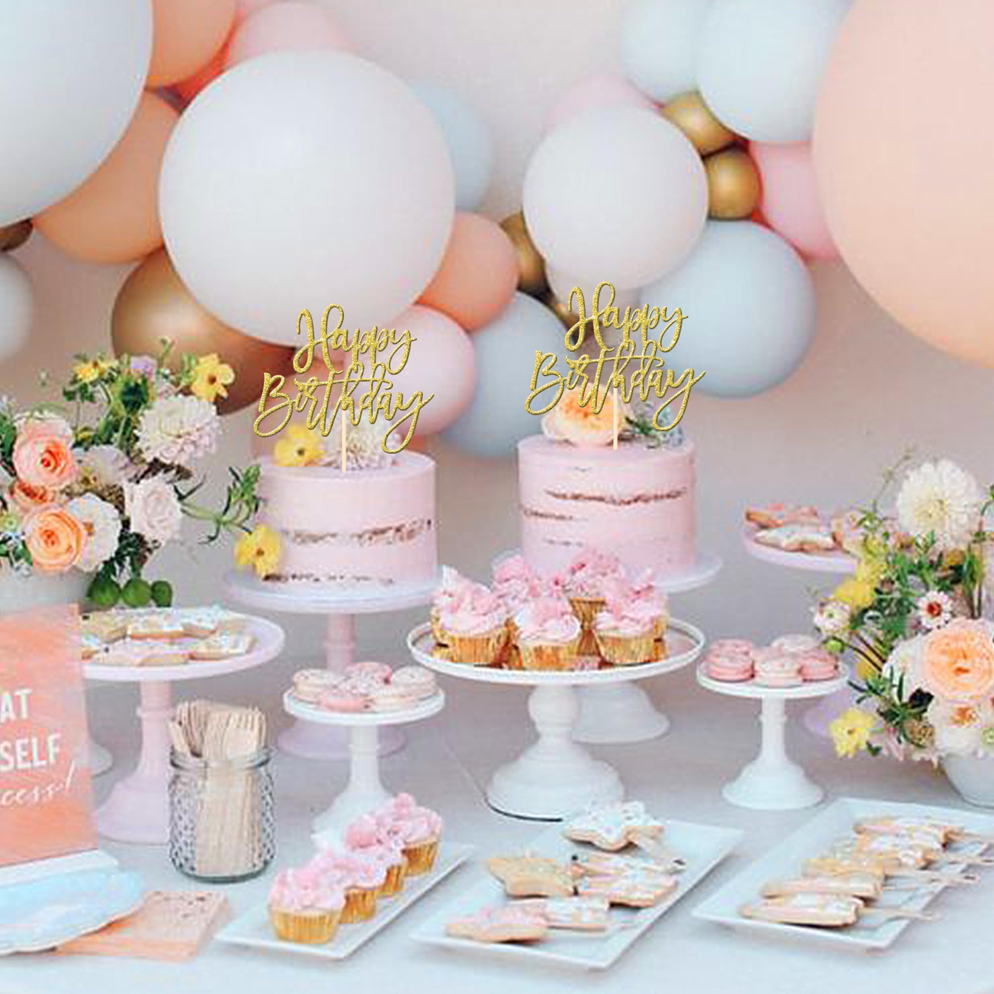 ZHUOWEISM Gold Happy Birthday & Anniversary Cake Topper - Glitter Card Stock