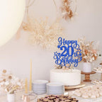 ZHUOWEISM Happy 20th Birthday Cake Topper – Blue Glitter, Pre-assembled, 5.3x9.6 in