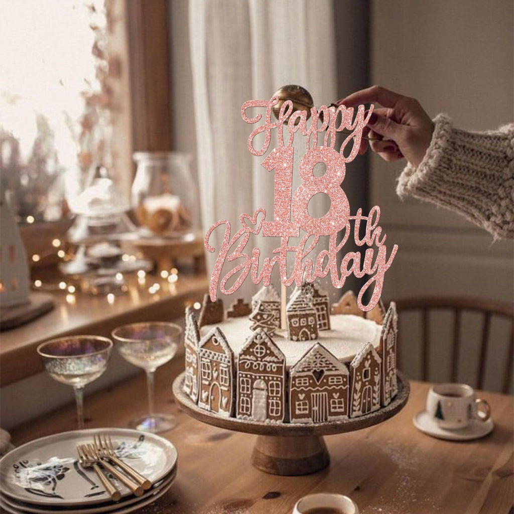 ZHUOWEISM 1 PCS Happy 18th Birthday Cake Topper - Glitter Rose Gold