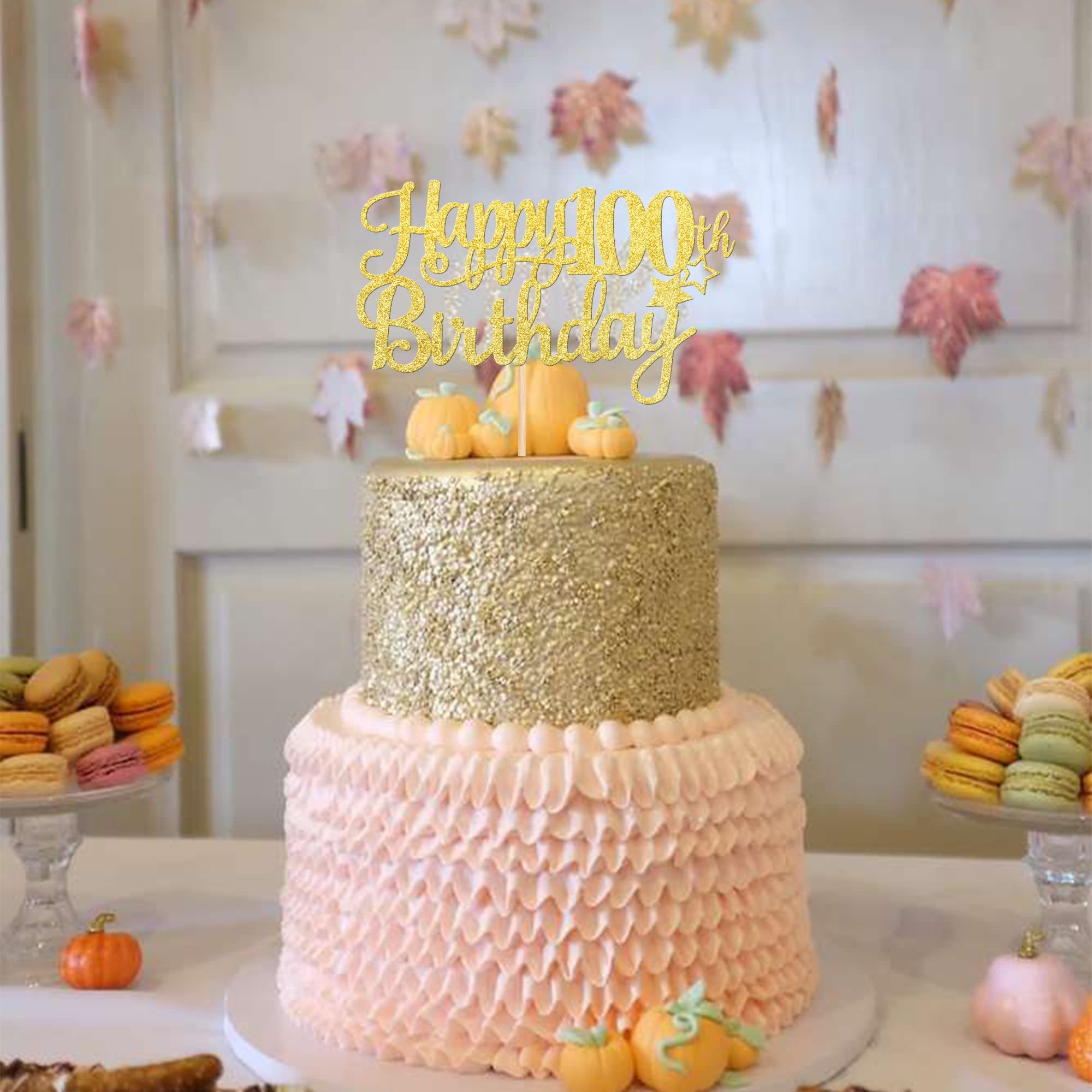ZHUOWEISM Happy 100th Birthday Cake Topper - Gold Glitter