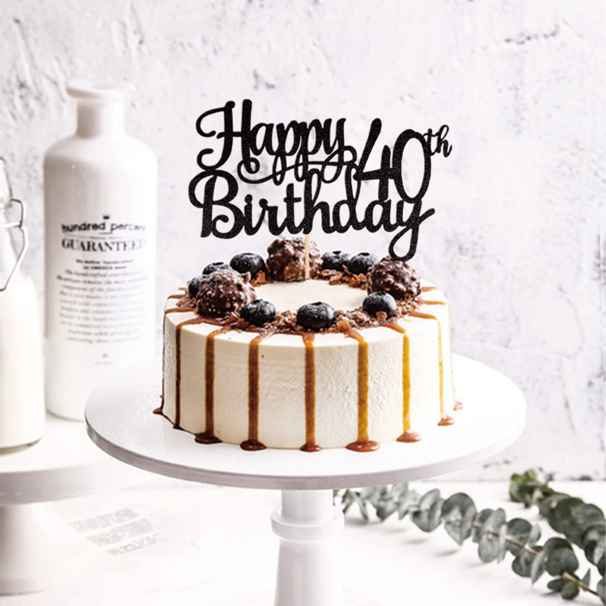 ZHUOWEISM 1pc Happy 40th Birthday Glitter Cake Topper – Cheers to 40 Years (Black)