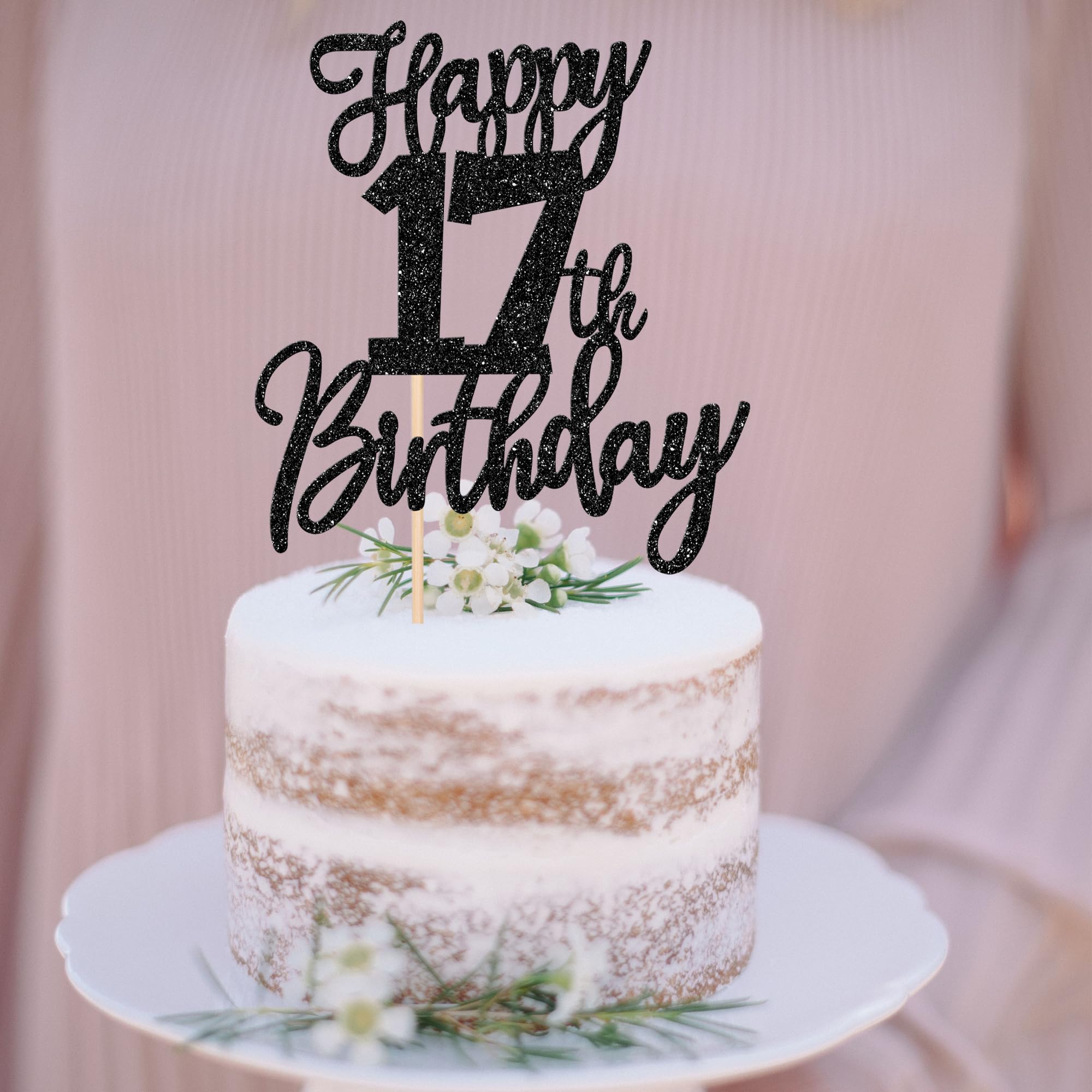 ZHUOWEISM Happy 17th Birthday Cake Topper – Glitter Cheers to 17 Years, Pre-assembled Decoration