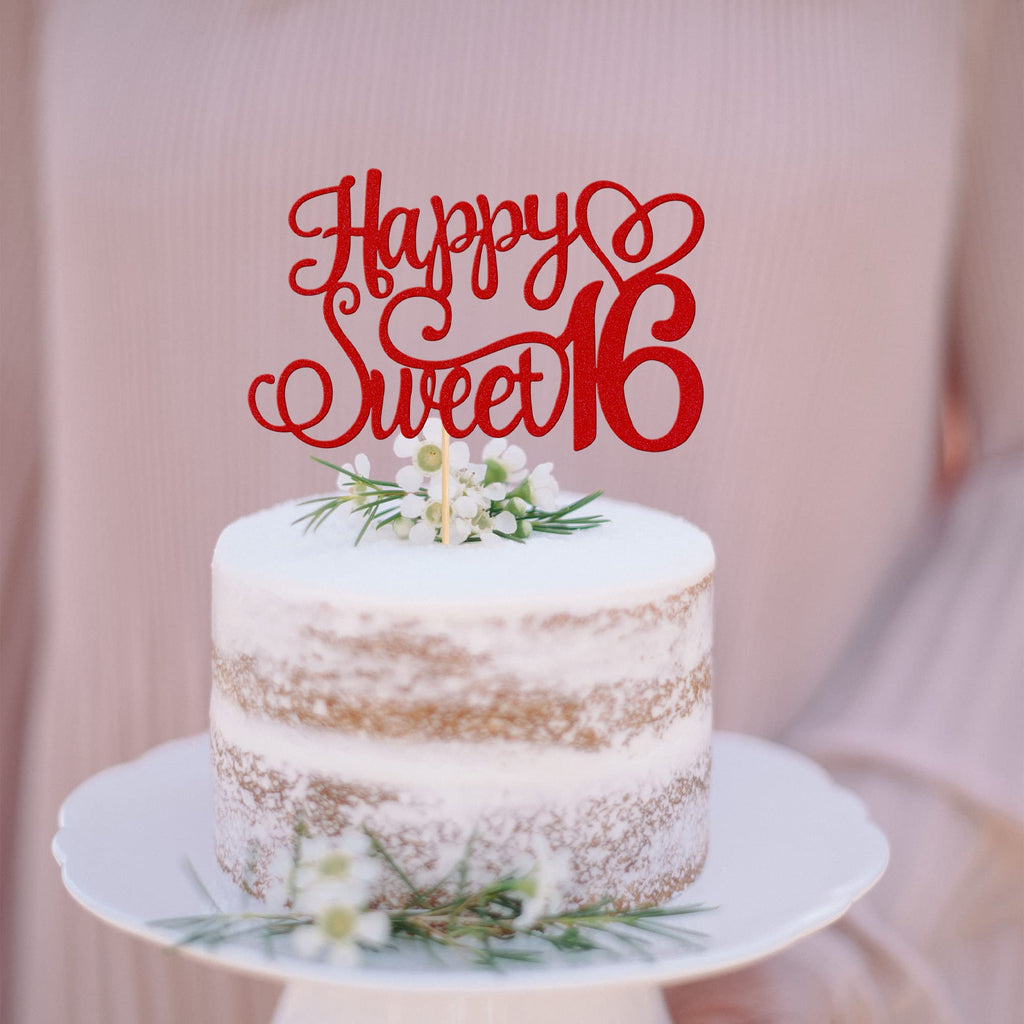 ZHUOWEISM 1-PCS Glitter Happy Sweet 16 Cake Topper – 6in x 8.7in, Cheers to 16 Years Birthday Decor