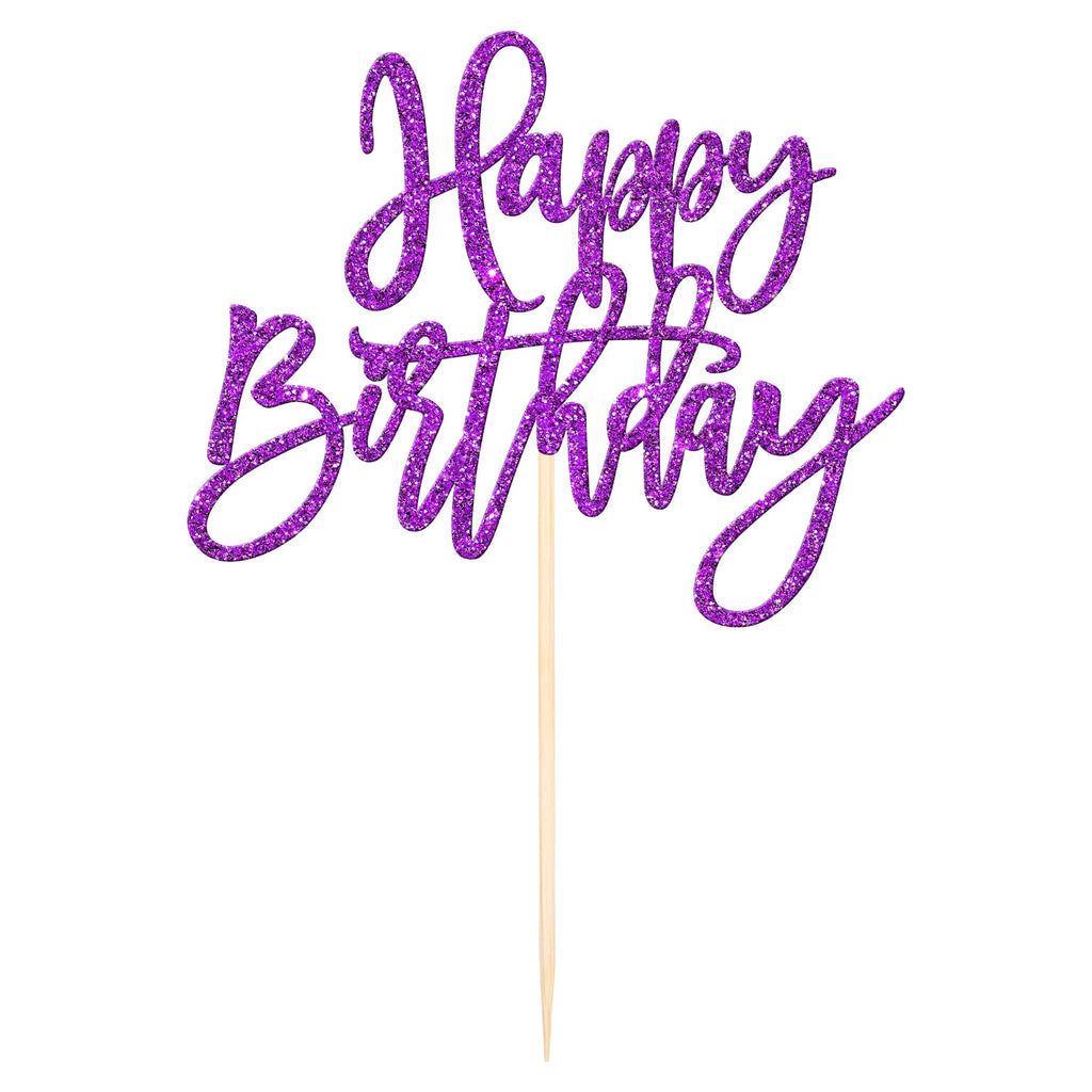 ZHUOWEISM 1-Pcs Glitter Happy Birthday Cake Topper | Purple, No Assembly, Food-Grade Stick