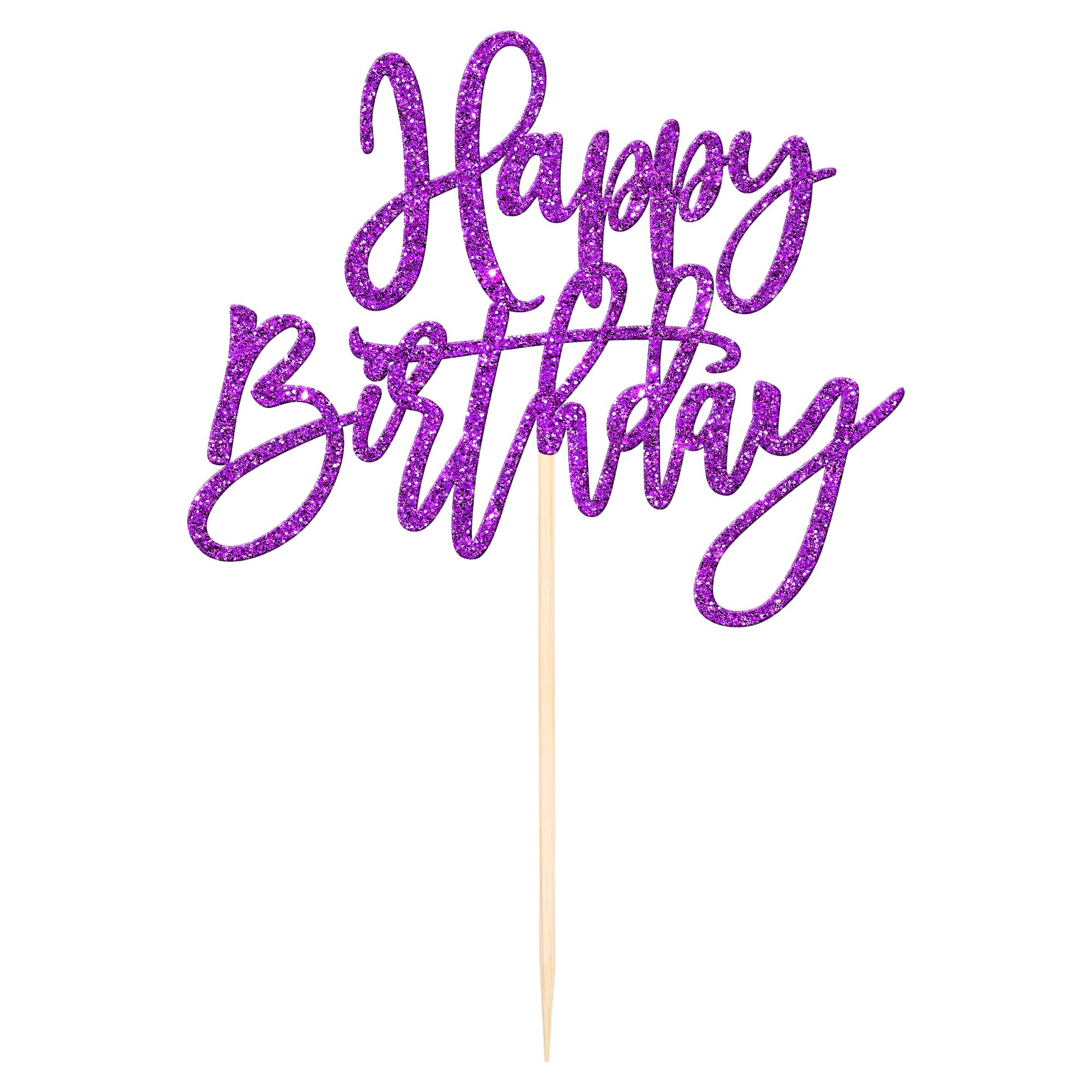 ZHUOWEISM 1-Pcs Glitter Happy Birthday Cake Topper | Purple, No Assembly, Food-Grade Stick