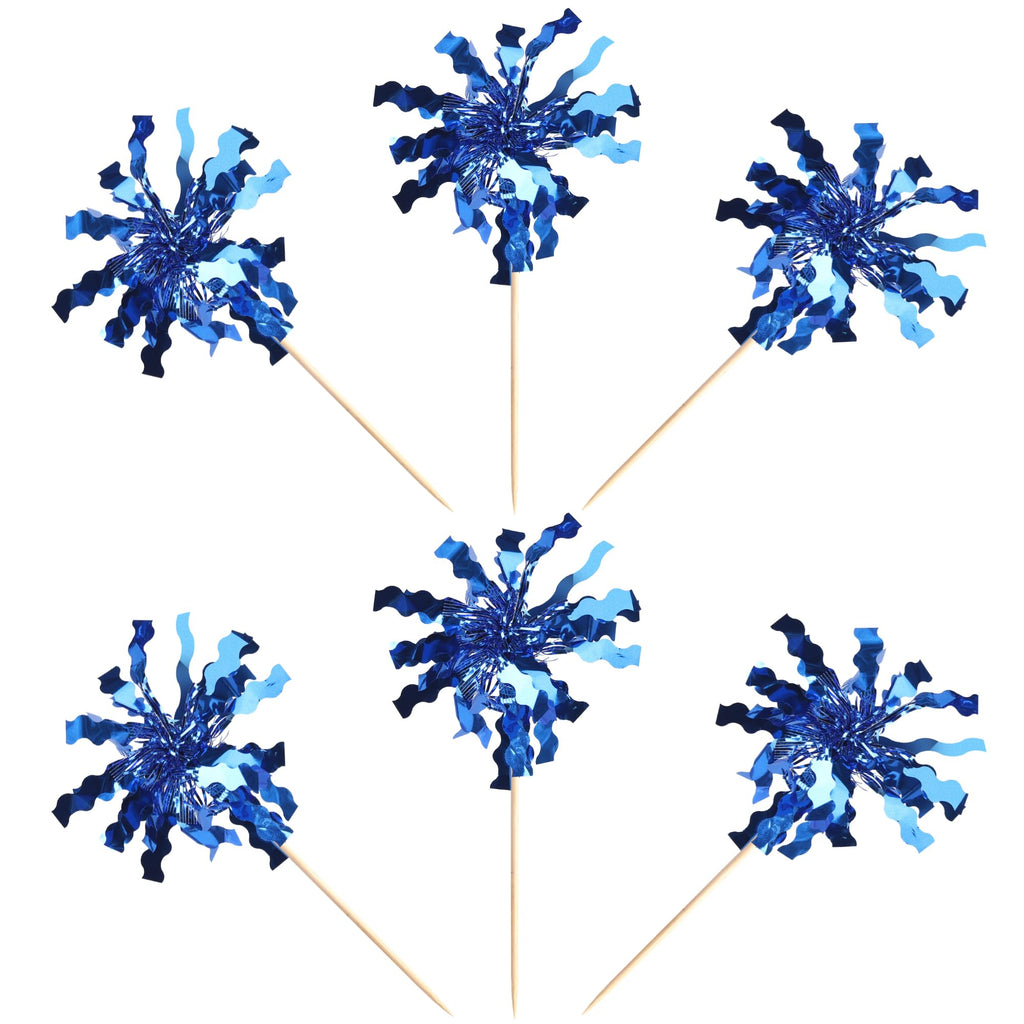 ZHUOWEISM 30 PCS Foil Firework Cupcake Toppers - Dark Blue Sparkle Picks for Birthday Parties