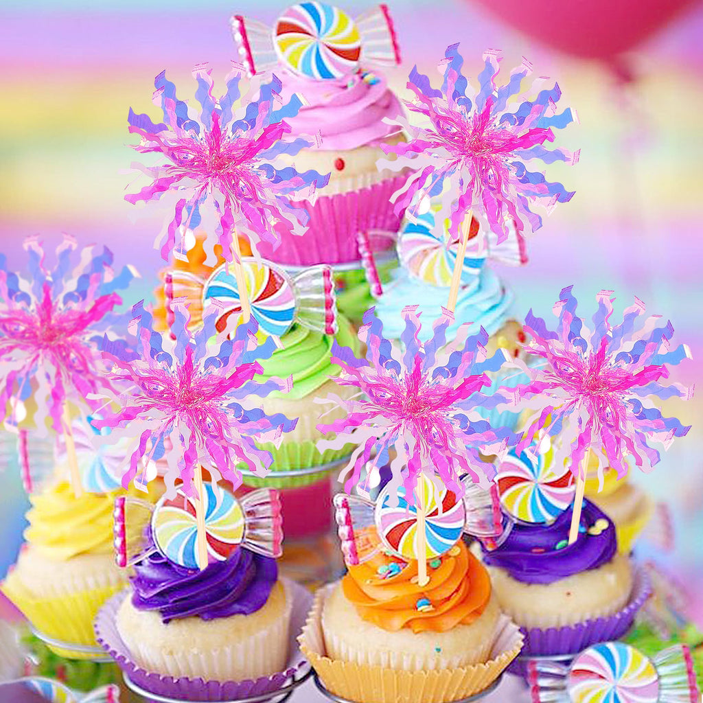 ZHUOWEISM 30 PCS Foil Firework Cupcake Toppers – Rose Red Party Decorations