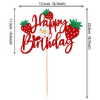 ZHUOWEISM Strawberry Happy Birthday Cake Topper – Glitter Flower, Fruit Theme Decoration