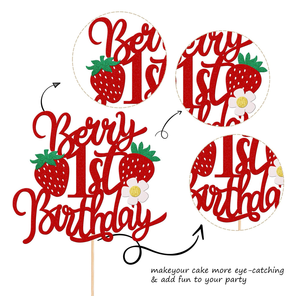 ZHUOWEISM Berry 1st Birthday Cake Topper – Glitter, Strawberry Fruit Theme