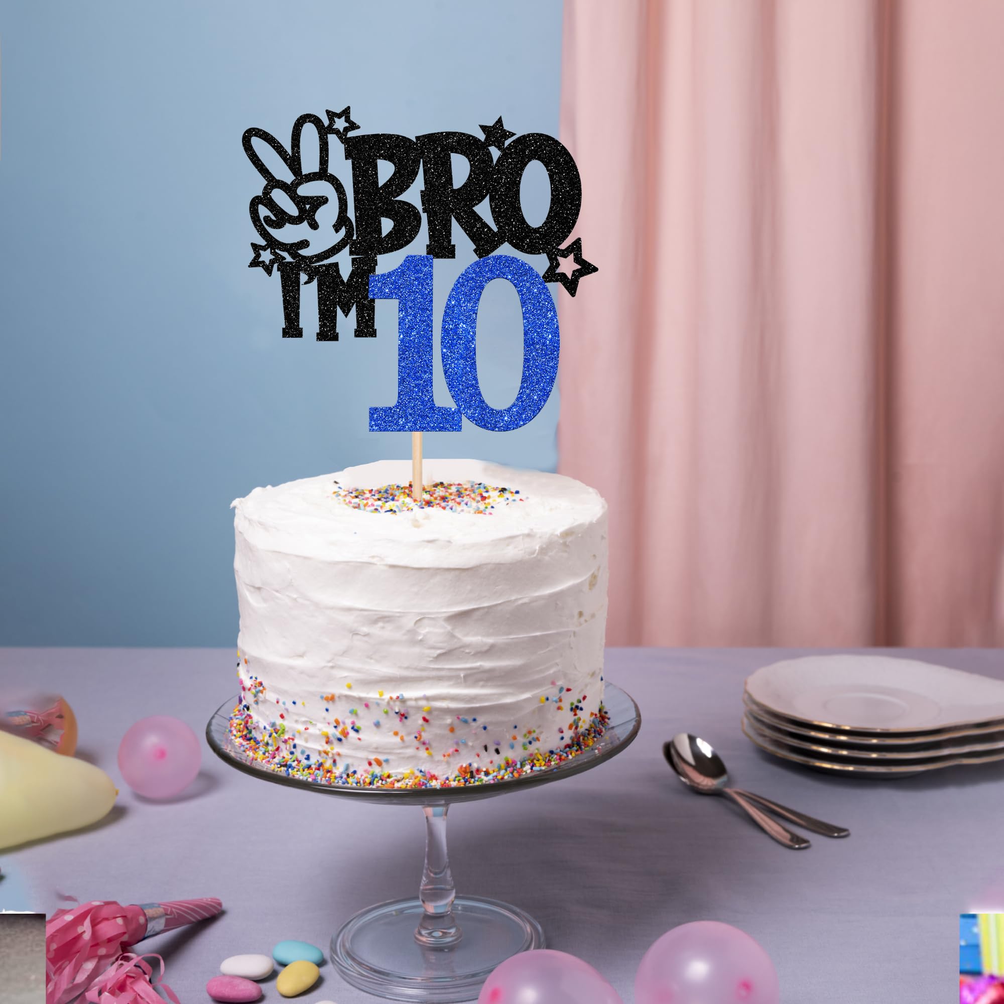 ZHUOWEISM Brother I am 10 Cake Topper Glitter Star Blue, 6.5x9.4 in
