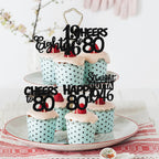 ZHUOWEISM 30Pcs Black Glitter 80th Birthday Cupcake Toppers — Straight Outta 1946 Party Picks