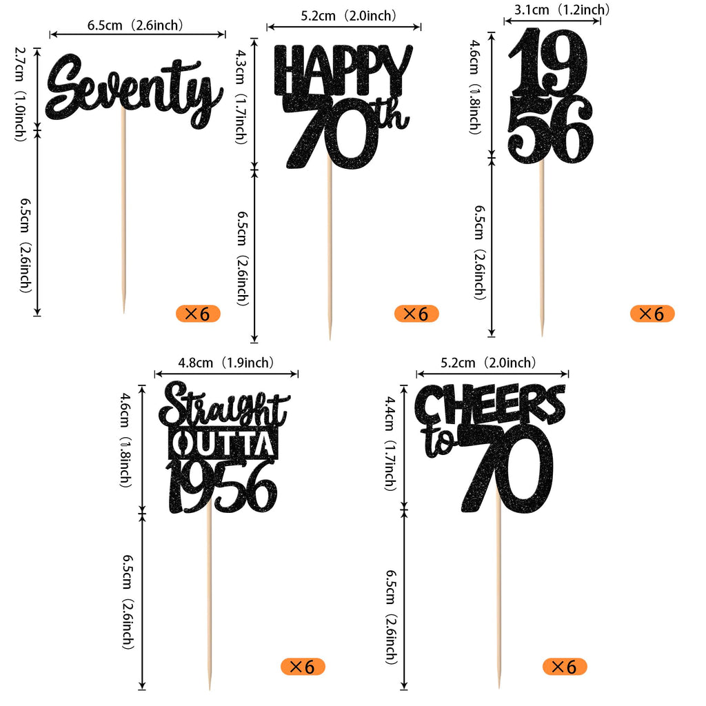 ZHUOWEISM 30Pcs Black Glitter 70th Birthday Cupcake Toppers – Straight Outta 1956
