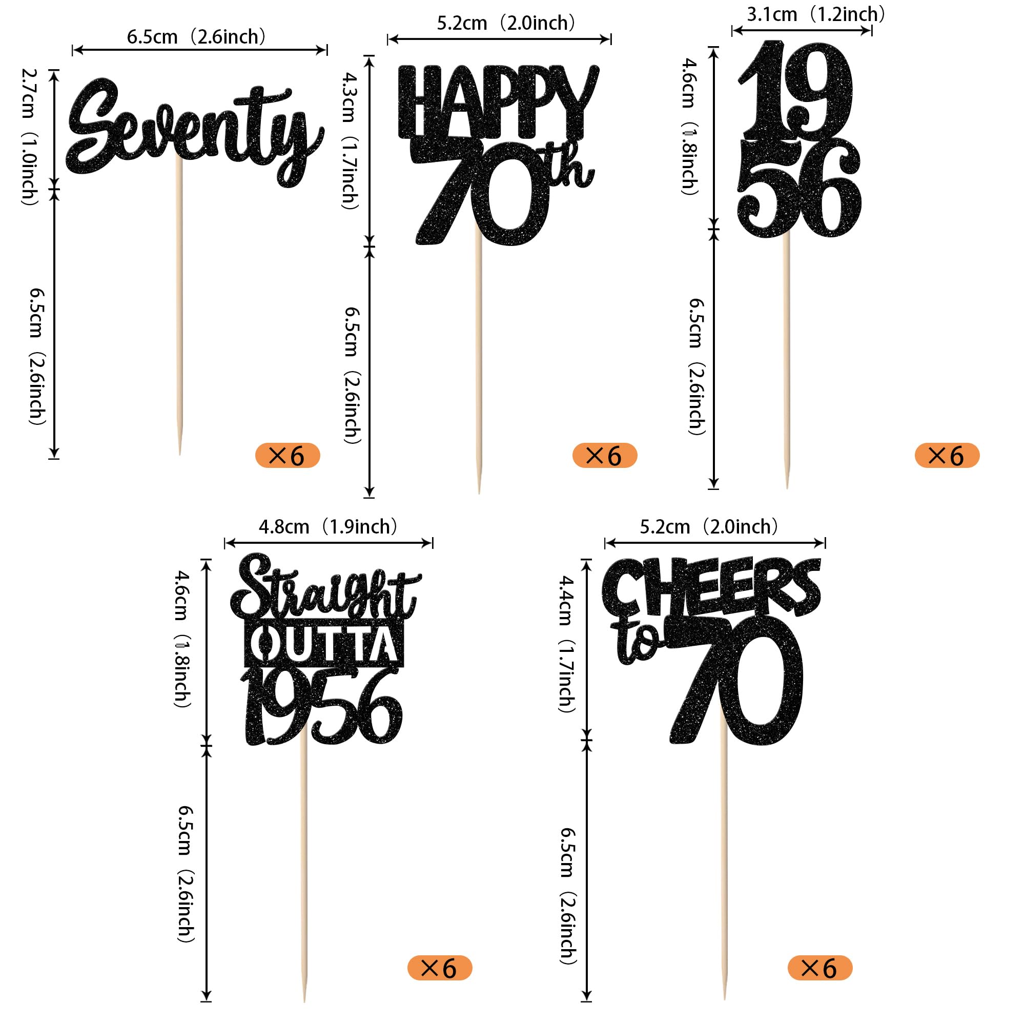 ZHUOWEISM 30Pcs Black Glitter 70th Birthday Cupcake Toppers – Straight Outta 1956