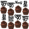 ZHUOWEISM 30pcs Black 90th Birthday Cupcake Toppers Glitter – Straight Outta 1936 Party Picks