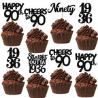 ZHUOWEISM 30pcs Black 90th Birthday Cupcake Toppers Glitter – Straight Outta 1936 Party Picks