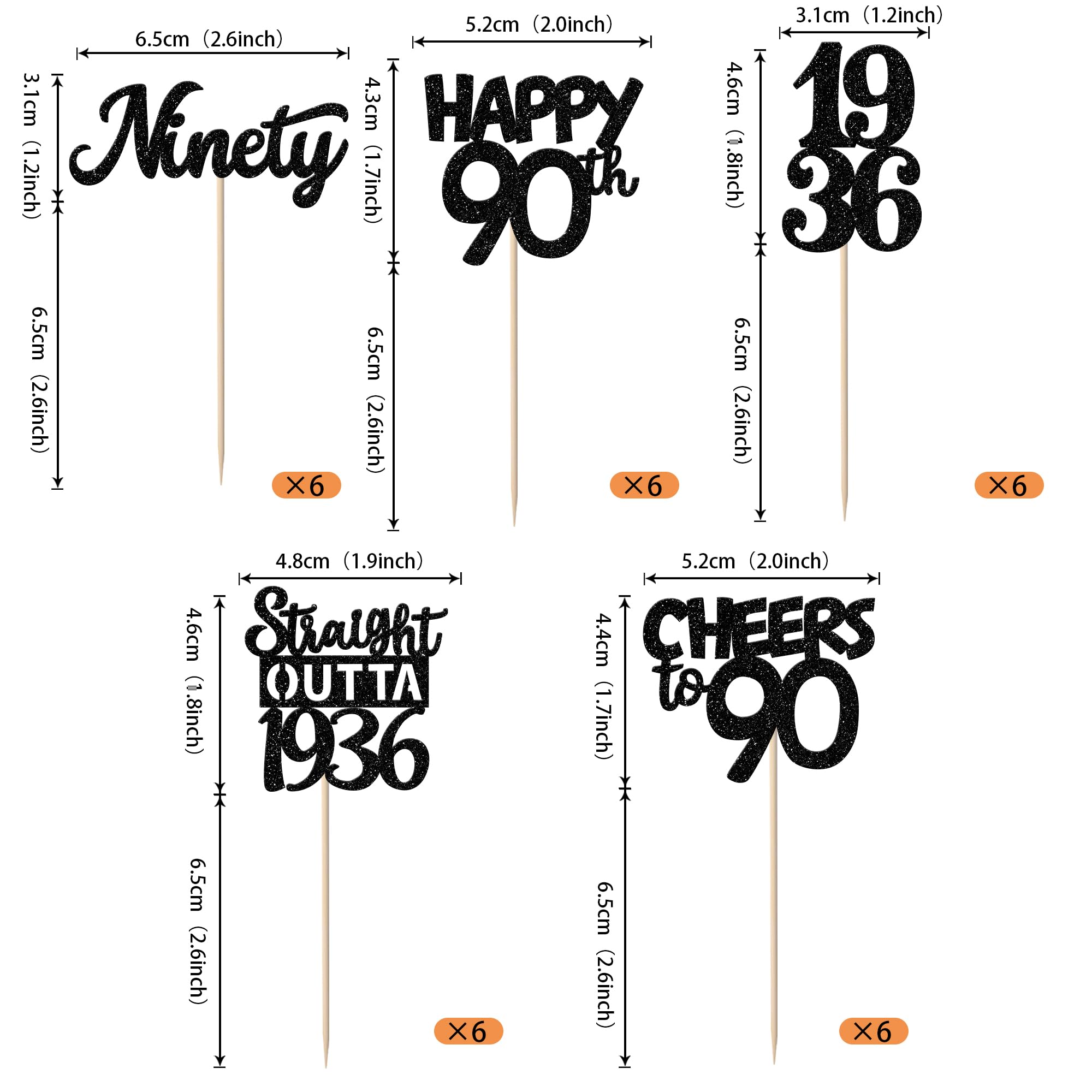 ZHUOWEISM 30pcs Black 90th Birthday Cupcake Toppers Glitter – Straight Outta 1936 Party Picks